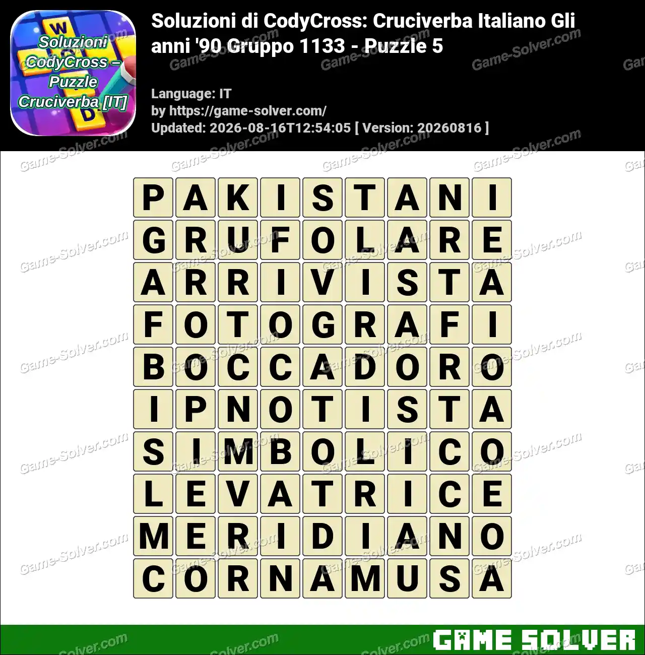 Soluzioni di CodyCross: Cruciverba Italiano Gli anni ’90 Gruppo 1133 – Puzzle 5